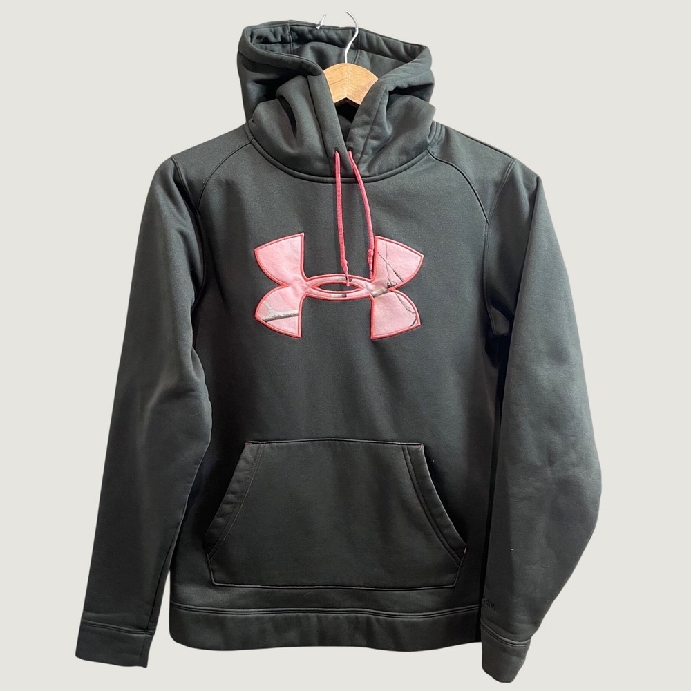Under Armour Storm Hoodie Womens Small Gray Pink Camo Big Logo Pullover
